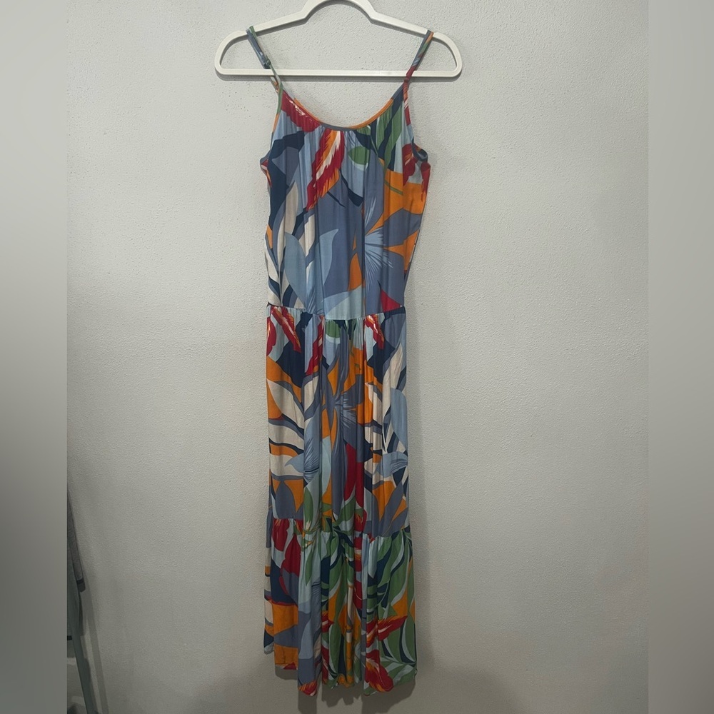 Japna Multicolor Leaf-Print Maxi Dress - Blue, Orange, Red, Green